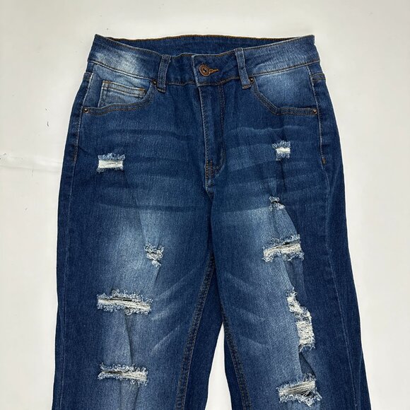 Fashion Wear Flare Distressed Raw Hem Women' size S Small Blue Denim Jeans - Picture 2 of 4
